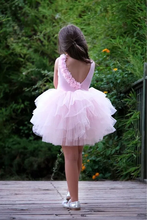 Детское платье-пачка для девочек с принтом Puffy Tutu Ballet Dress Sara Tasarım, Light Pink — фото 4
