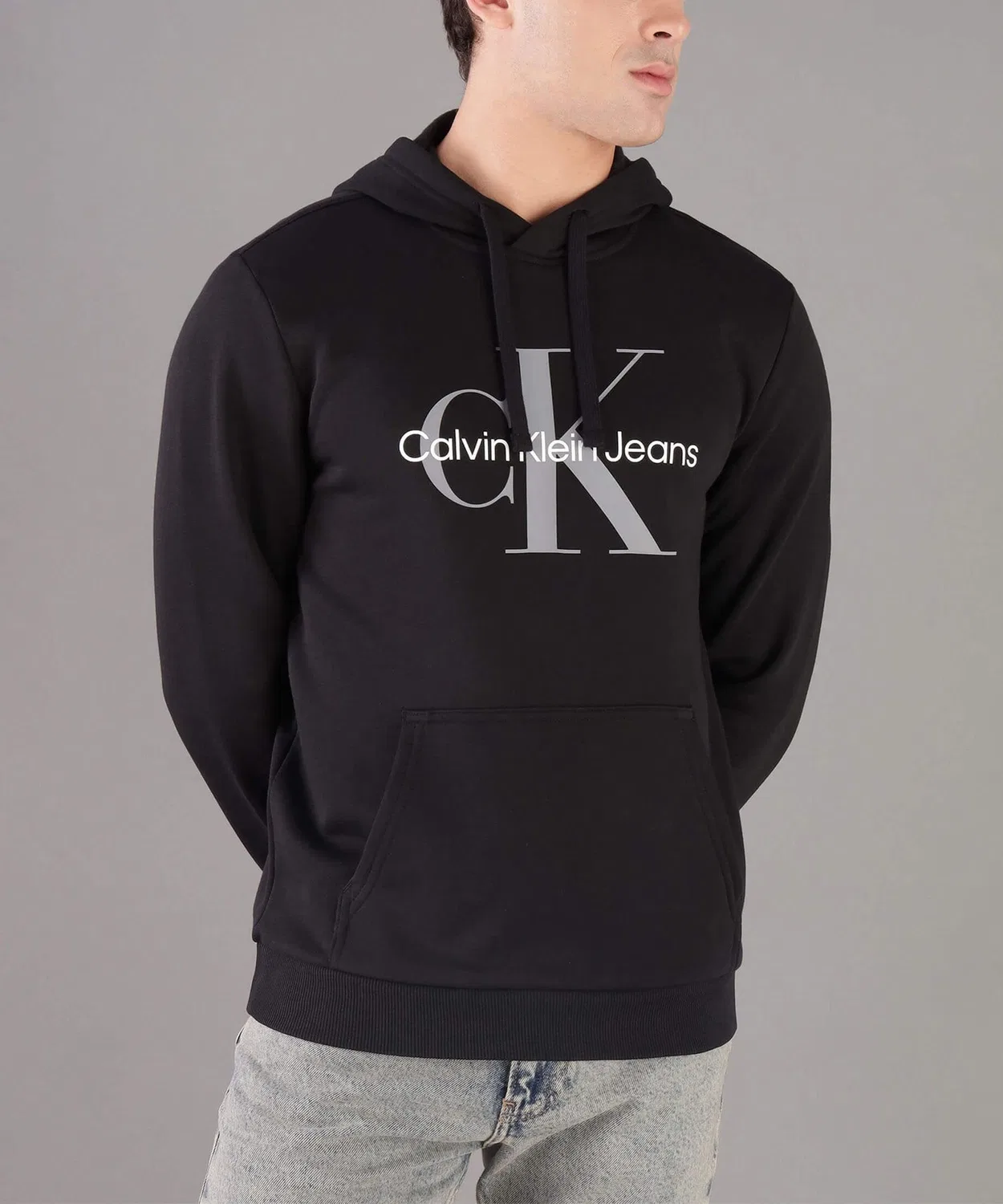 Мужской худи с принтом Calvin Klein Monogram Logo Hoodie, Черный