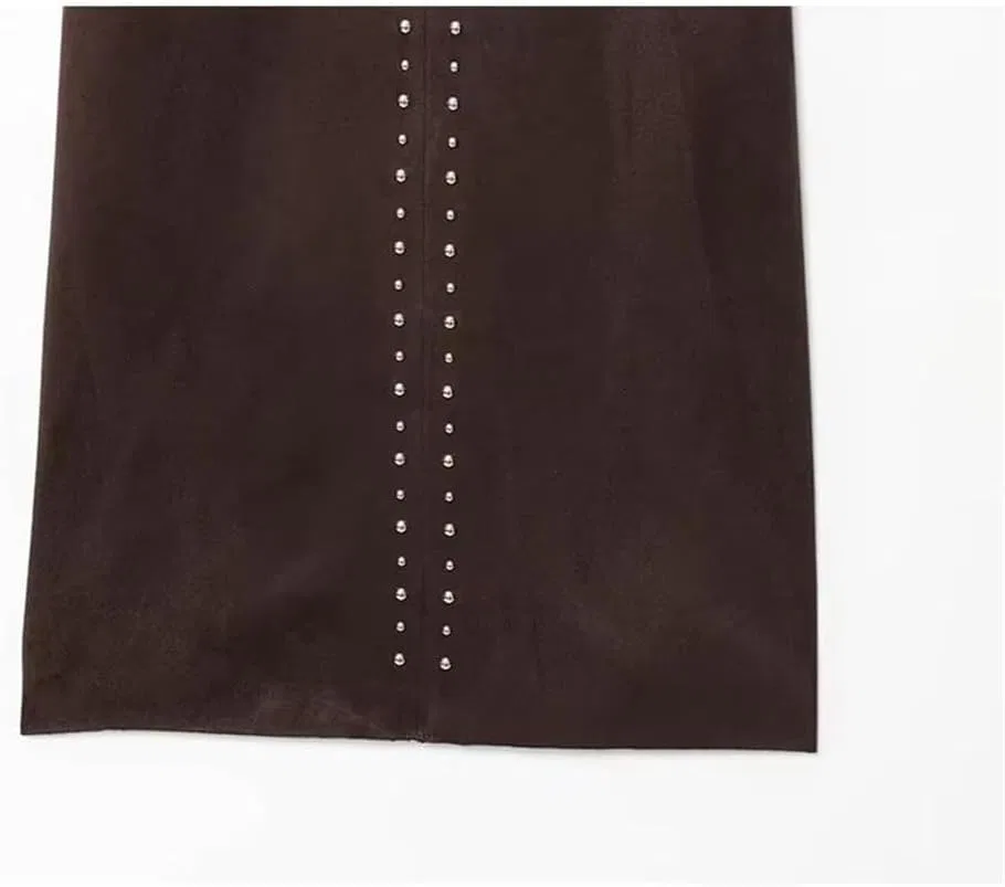 Женское мини-платье с заклепками из искусственной замши, Black — фото 4