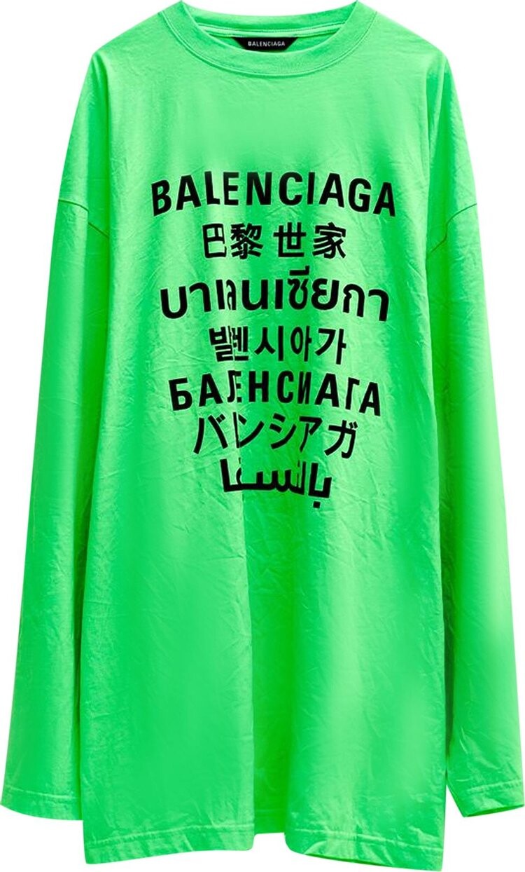 

Футболка Balenciaga Languages Long-Sleeve T-Shirt 'Fluo Green', зеленый