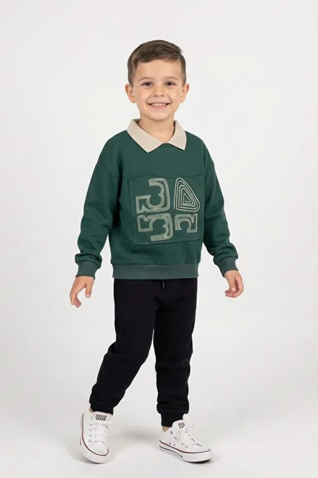 Детское худи для девочек с принтом Oversize Collared Sweat Miababy, Nefti Green — фото 2