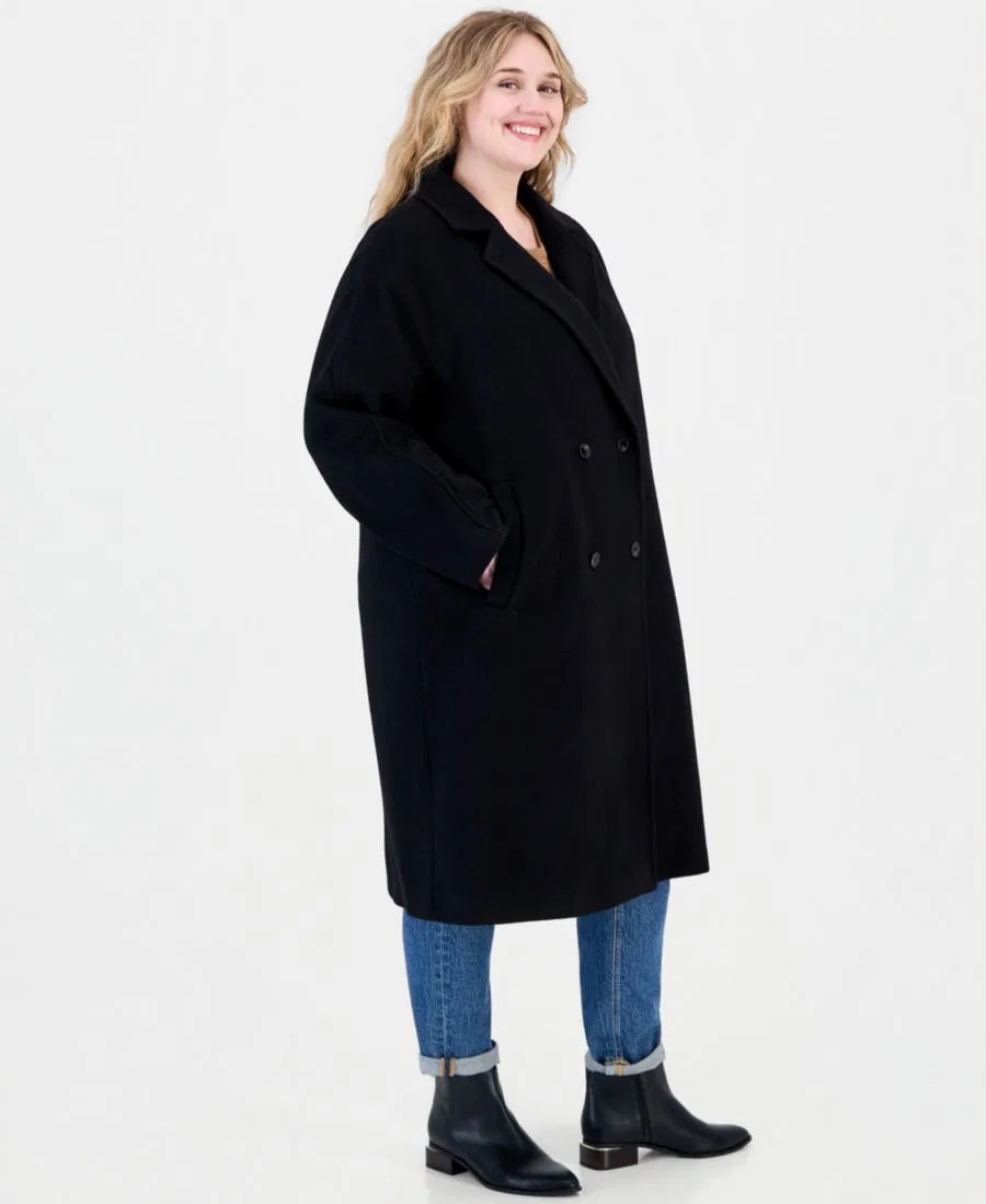 Пальто двубортное из шерстяной смеси Calvin Klein, Black — фото 3