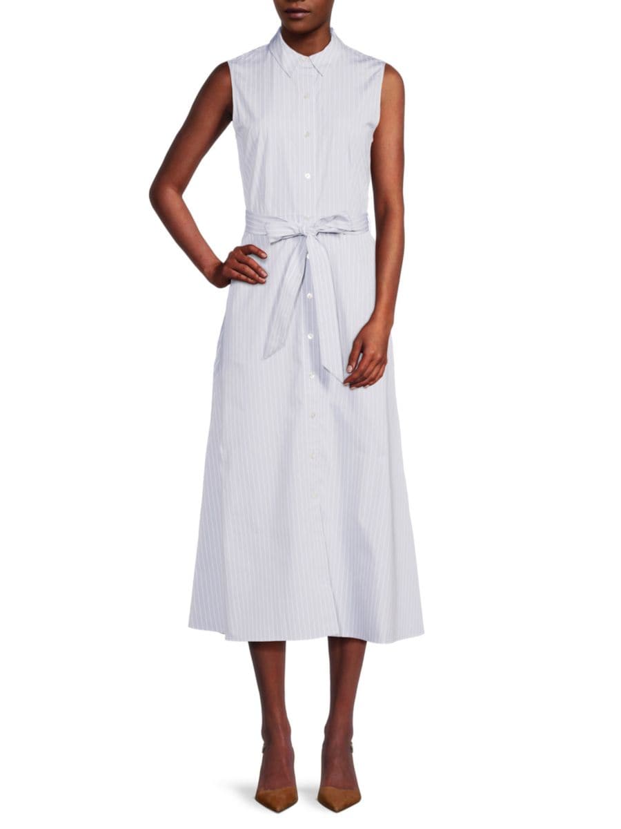 

Платье-рубашка миди в полоску Theory, серый