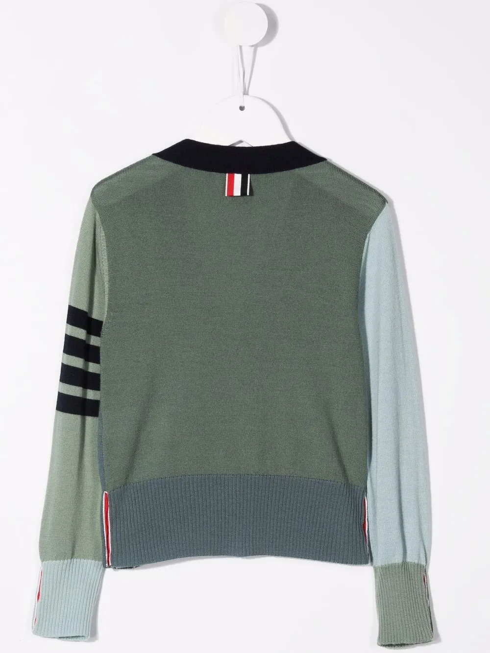 Шерстяной кардиган в стиле колор-блок Thom Browne Kids, зеленый — фото 2
