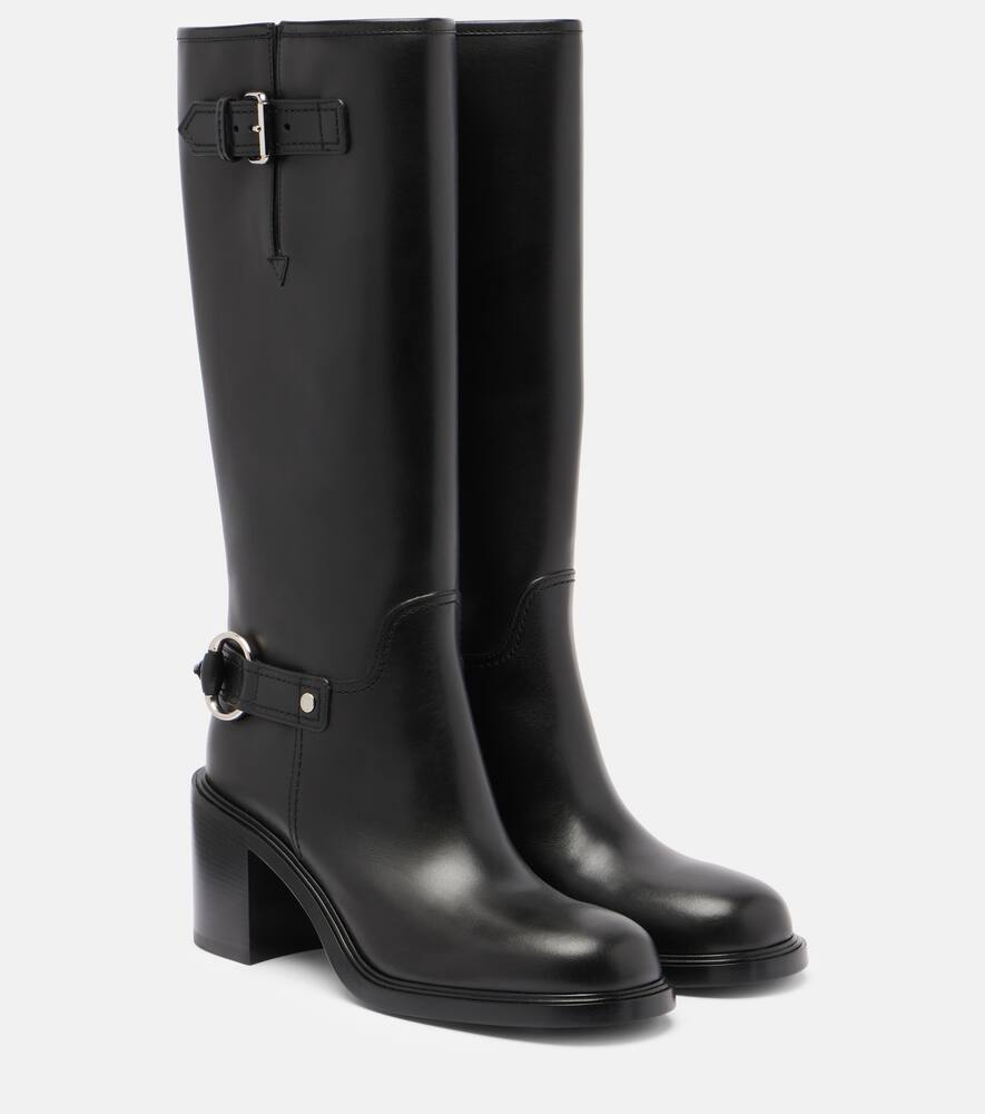 Кожаные сапоги до колена с подвеской horsebit Gucci, Black/Black/Black