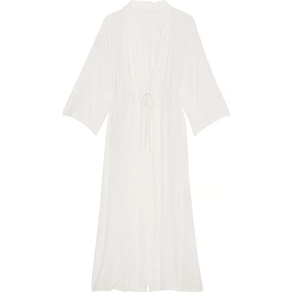 Макси-халат с разрезом из модала и кружева Victoria's Secret White