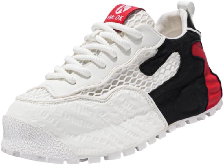 

Мужские модные спортивные кроссовки больших размеров - дышащий сетчатый дизайн, повседневный стиль на толстой подошве с шнуровкой, подходят для ежедневной носки Fusecottc, белый