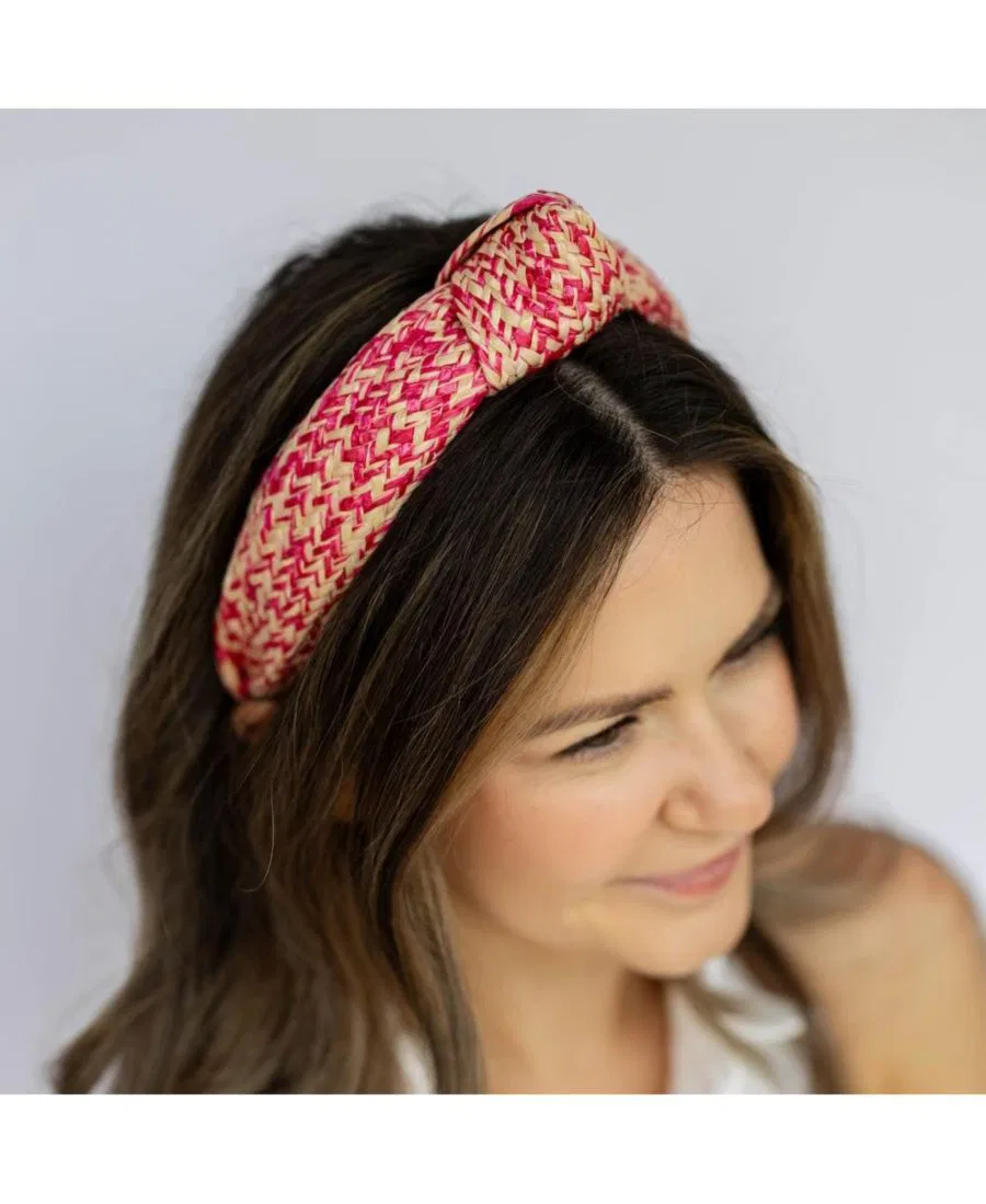 Женская повязка на голову из рафии в виде пучка - розовая Headbands Of Hope — фото 2