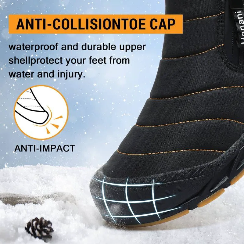 Мужские зимние ботинки Hanani Mens Snow, водонепроницаемые, с меховой подкладкой, теплые ботинки до щиколотки, на молнии, удобные для прогулок и активного отдыха, черный — фото 4