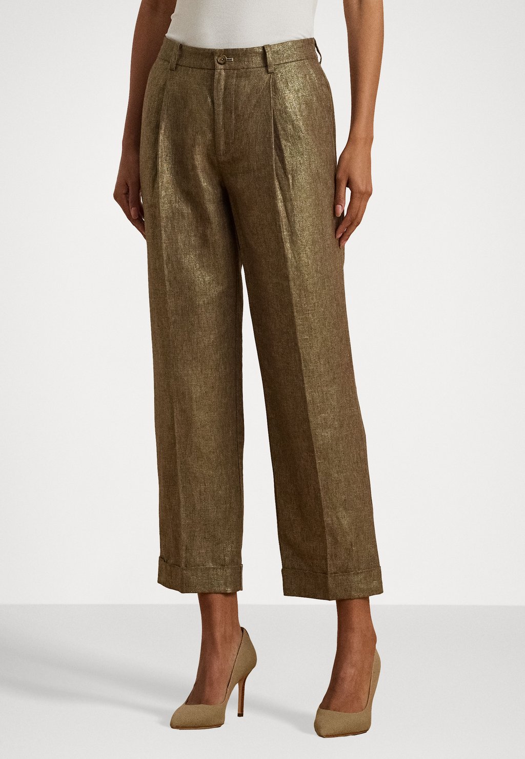 

Брюки PLEATED METALLIC LINEN CROPPED PANT Lauren Ralph Lauren, бронза