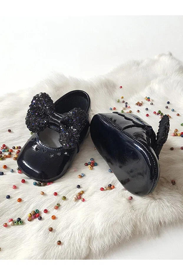 Детские тапочки для девочек кожаные Alice patent leather stoned navy blue leather loafer Hodore, Navy Blue With Stones — фото 4
