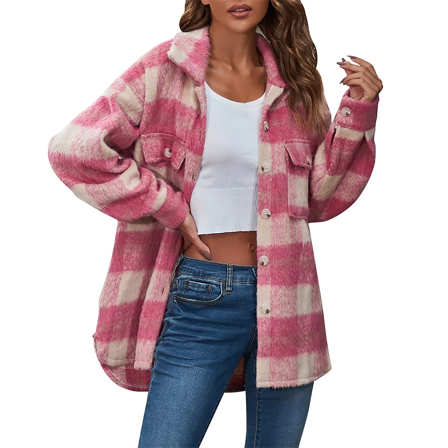 Женская рубашка в клетку с длинным рукавом, Colore: Rosa