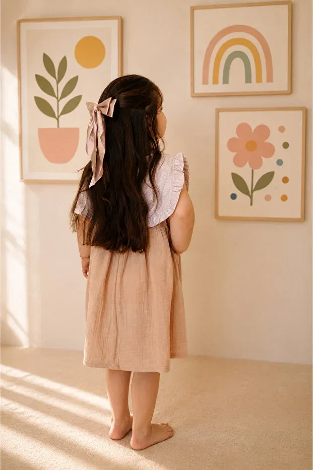 Детское платье для девочек хлопковое Pinklime Jr., Beige — фото 4