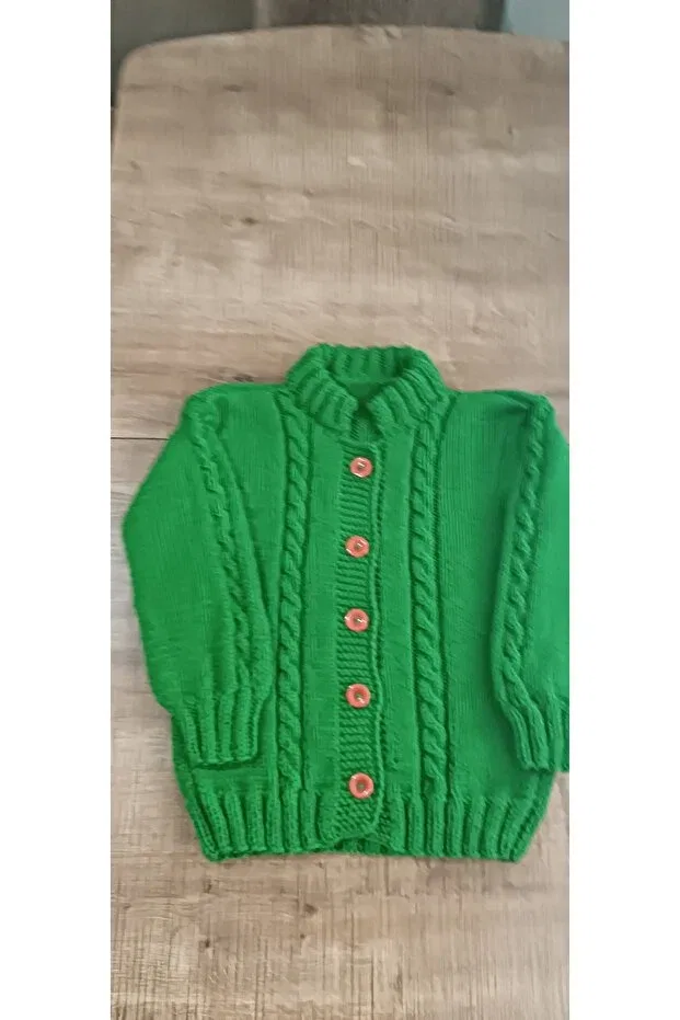 Детский кардиган с принтом Hand Knitted Kids Cardigan El Örgüsü Cici Bebe, Green