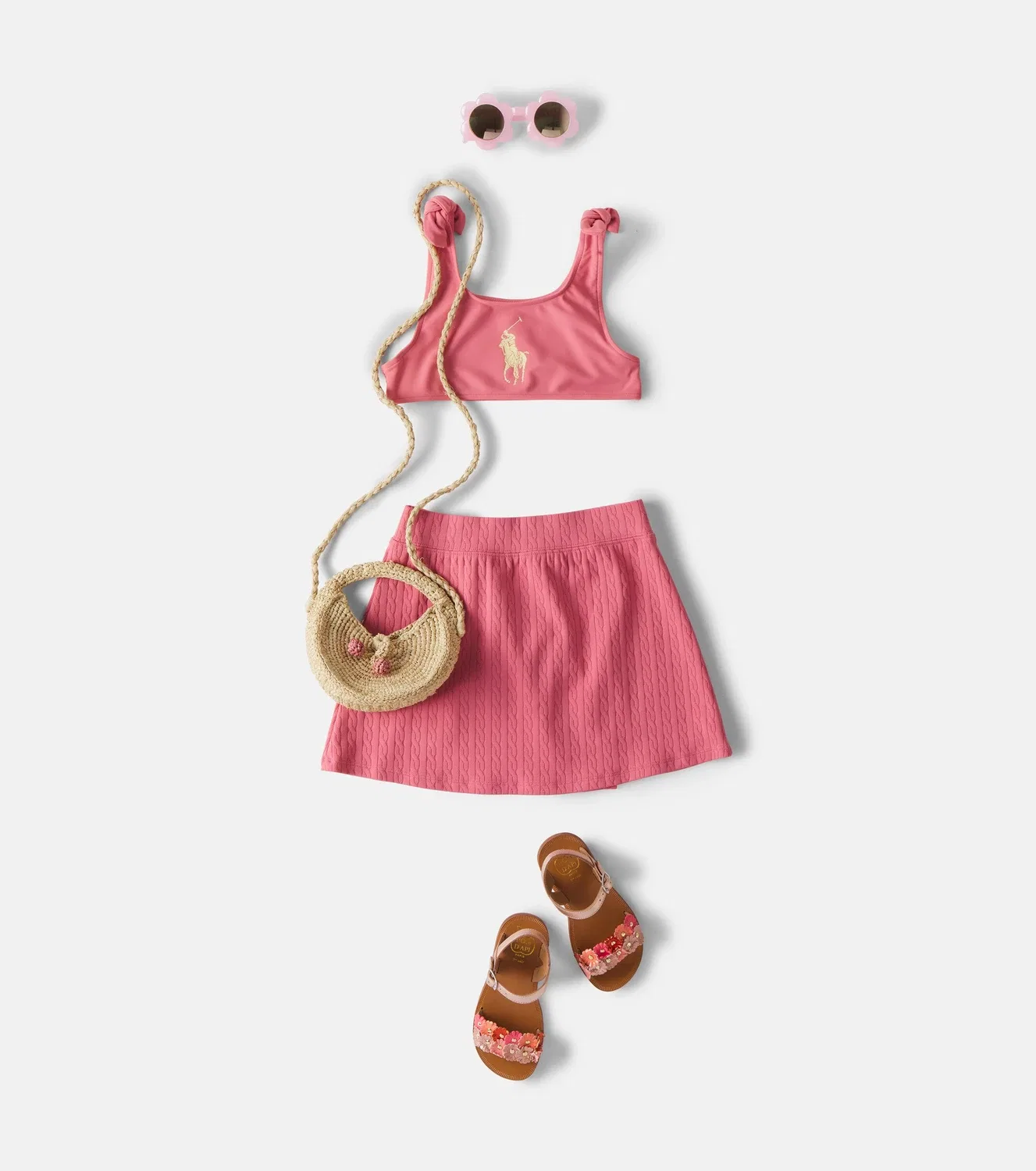 Раздельный купальник с логотипом и бантом Polo Ralph Lauren Kids, розовый — фото 2
