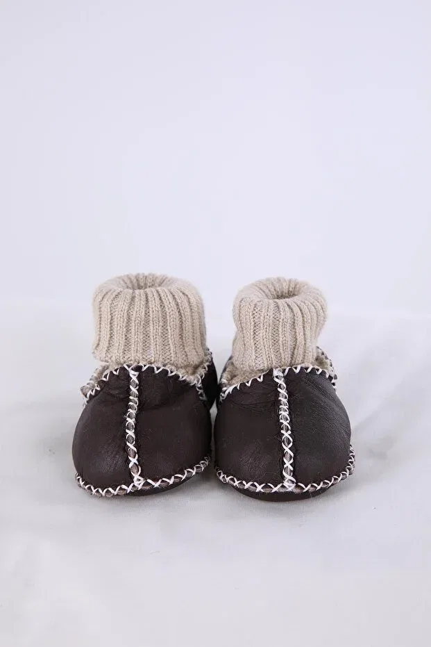 Детские тапочки для девочек кожаные Babyhola, Dark Mink — фото 3