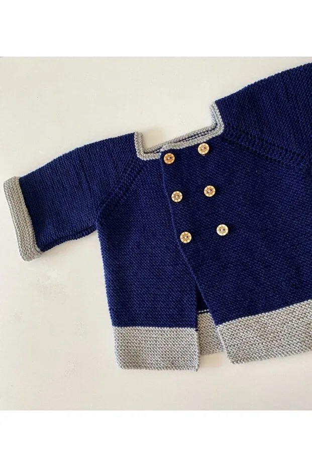 Детский кардиган для новорожденных с длинным рукавом Hand knitted baby cardigan Hobihanem Tuhafiye, Navy Blue-Grey — фото 2