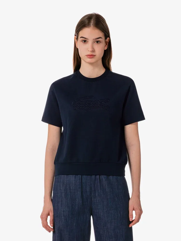 Футболка LACOSTE Navy с кружевным воротником