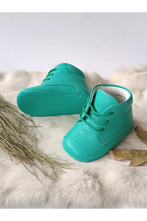 Детские ботиночки для девочек из натуральной кожи Water Green Genuine Leather Baby Booties Hodore, Water Green — фото 4