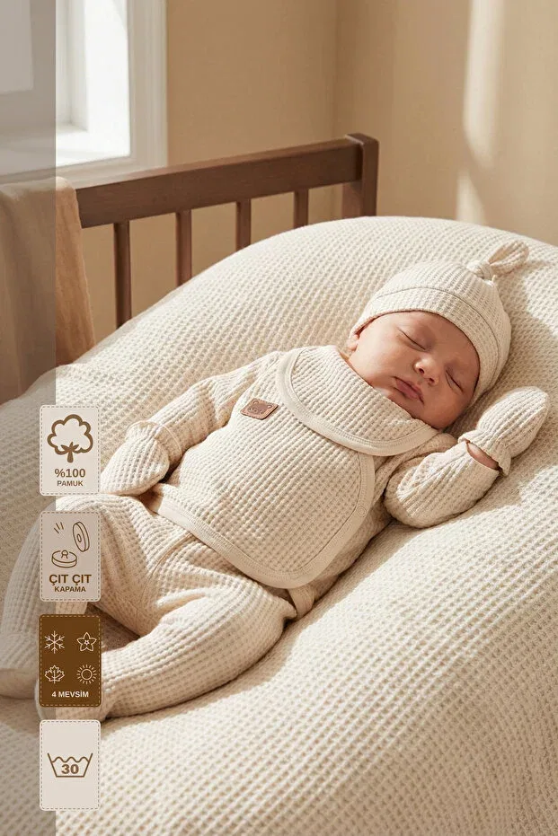 Детский комплект для выписки из роддома хлопковый Waffle Fabric Minory Baby, Beige