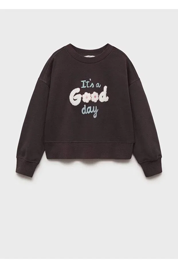 Детское худи для девочек с принтом Mango Kids, Coal Black — фото 3