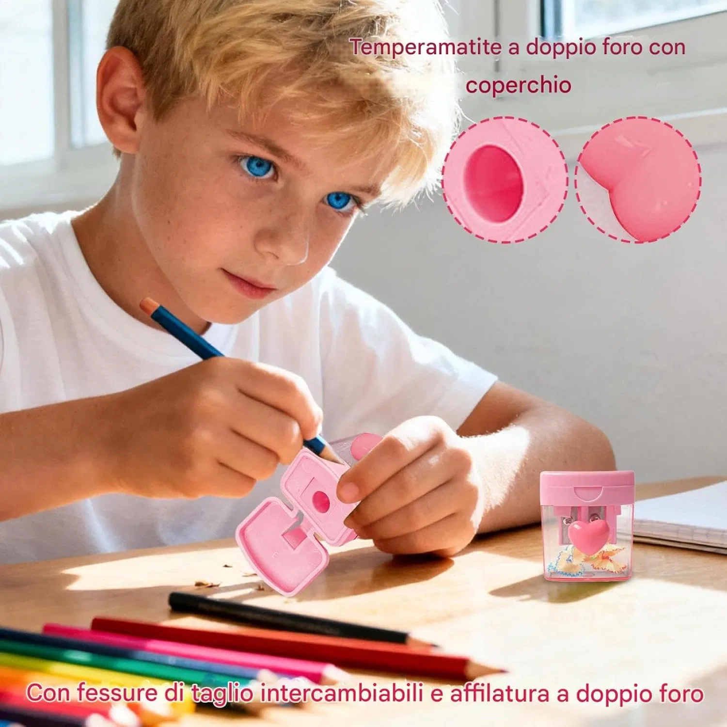 Точилка для карандашей, двойное отверстие, Generisch, 15 г, Pink — фото 2
