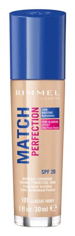 

Жидкая основа SPF 20 Rimmel Match Perfection, оттенок 101 Classic Ivory 30 мл