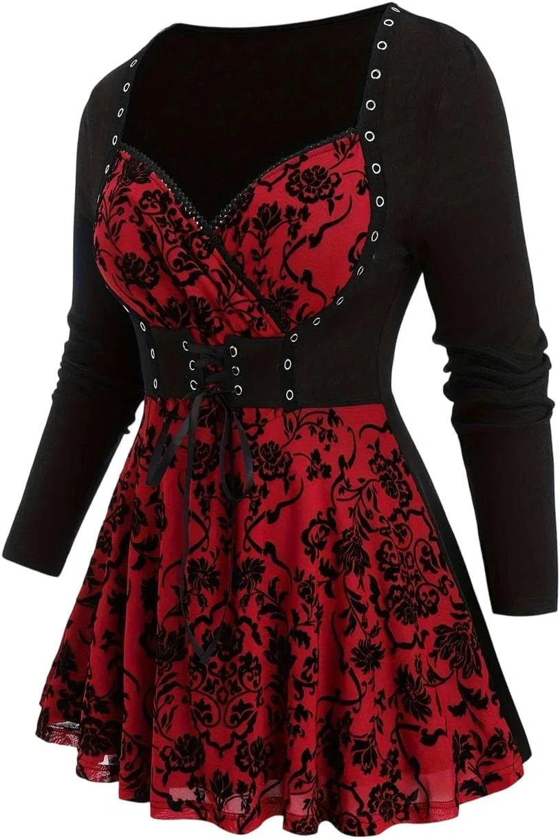 Женское готическое платье с корсетом, Wine Red