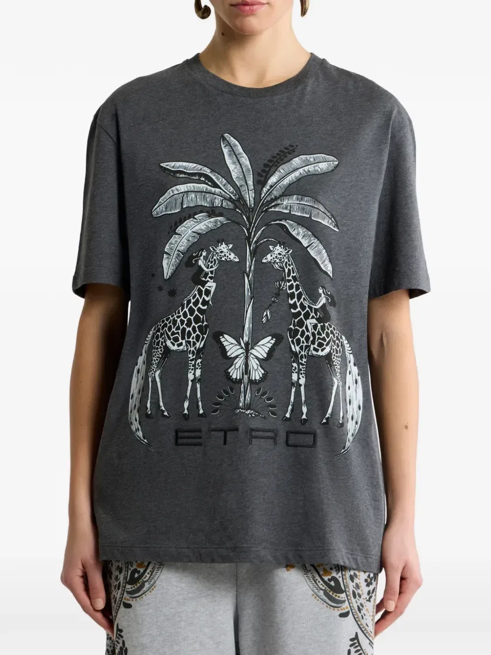 Футболка из хлопкового джерси с рисунком жирафа. Etro, серый — фото 2