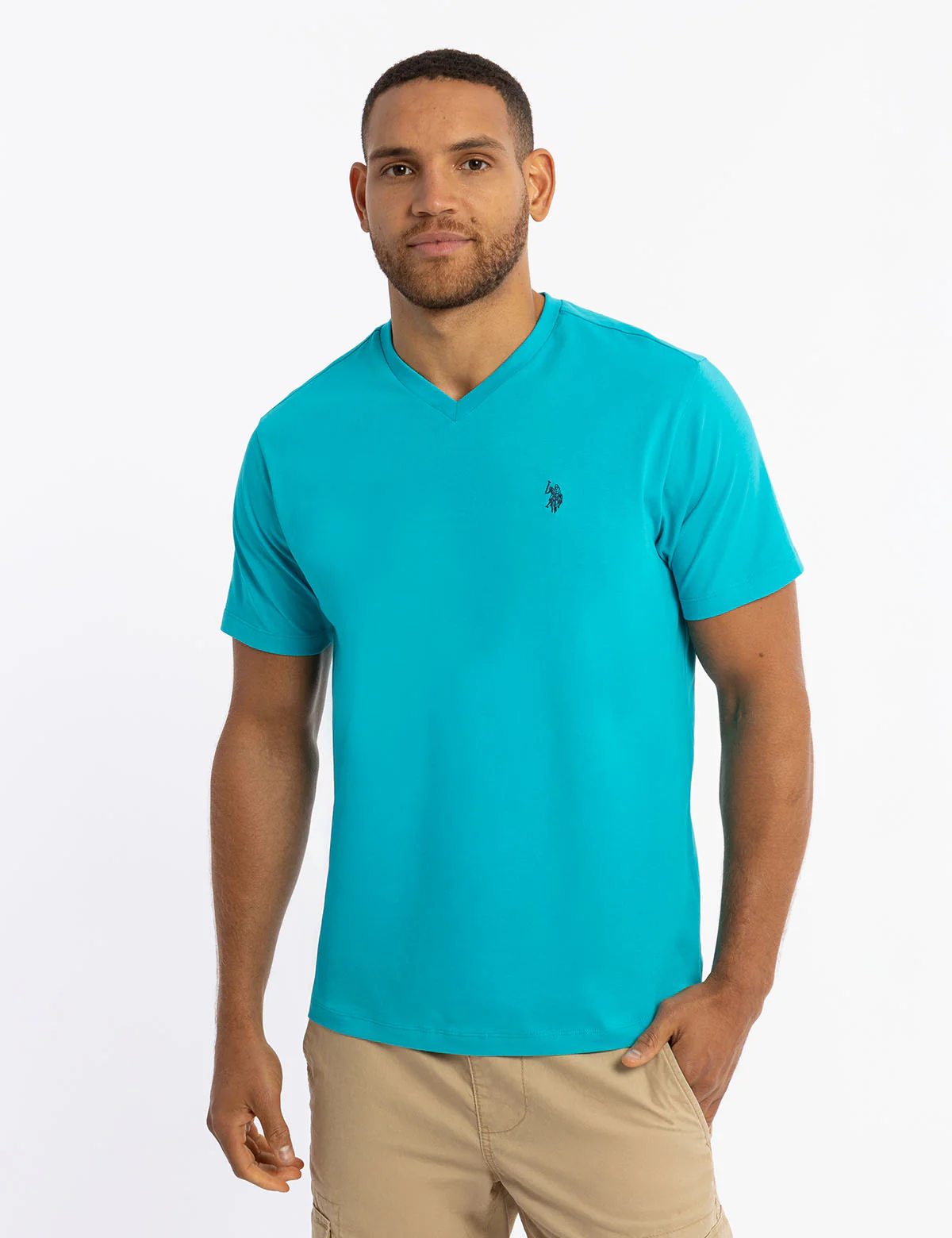

Футболка-поло U.S. Polo Assn Solid V-neck, голубой