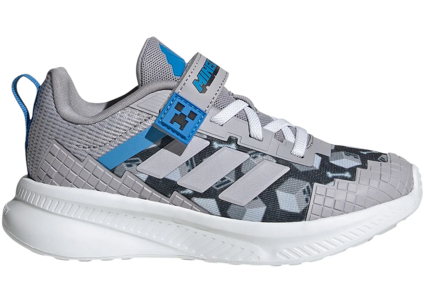 Детские кроссовки с принтом Adidas Fortarun 4.0 Minecraft, Grey Glory/Glory Grey/Lucid Ray Blue