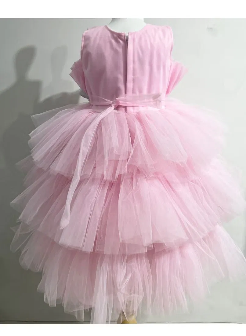 Платье без рукавов с рюшами Twinklesoft mesh layered high and low hem Twinkle Kids, розовый — фото 4