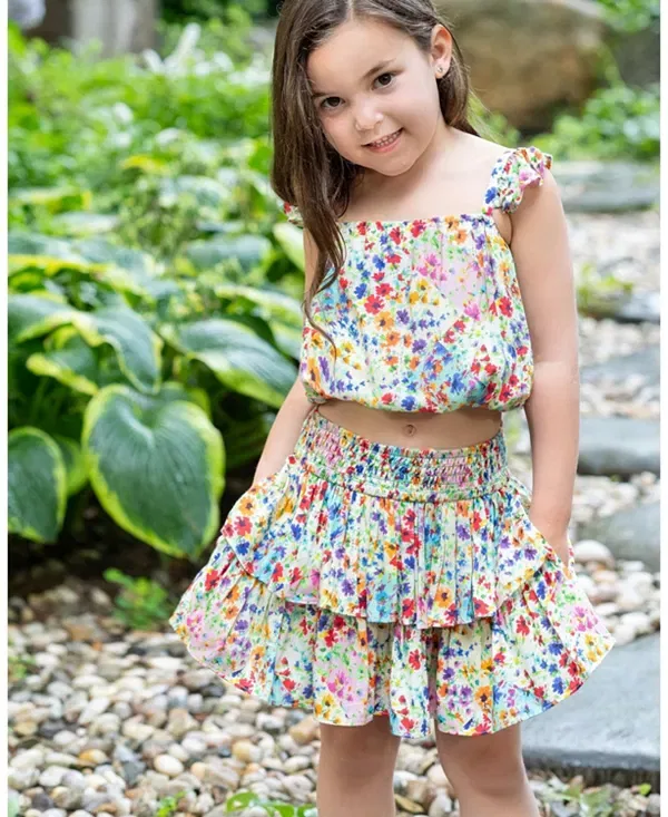 Детский комплект для девочек с принтом Bryn Bubble Top and Smocked Skirt Set Change Of Scenery, Wildflower Patch — фото 3
