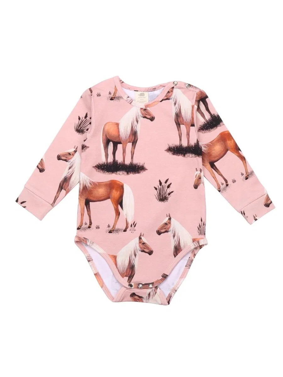 Комбинезон/боди Walkiddy «Красивые лошади» в розовом цвете
