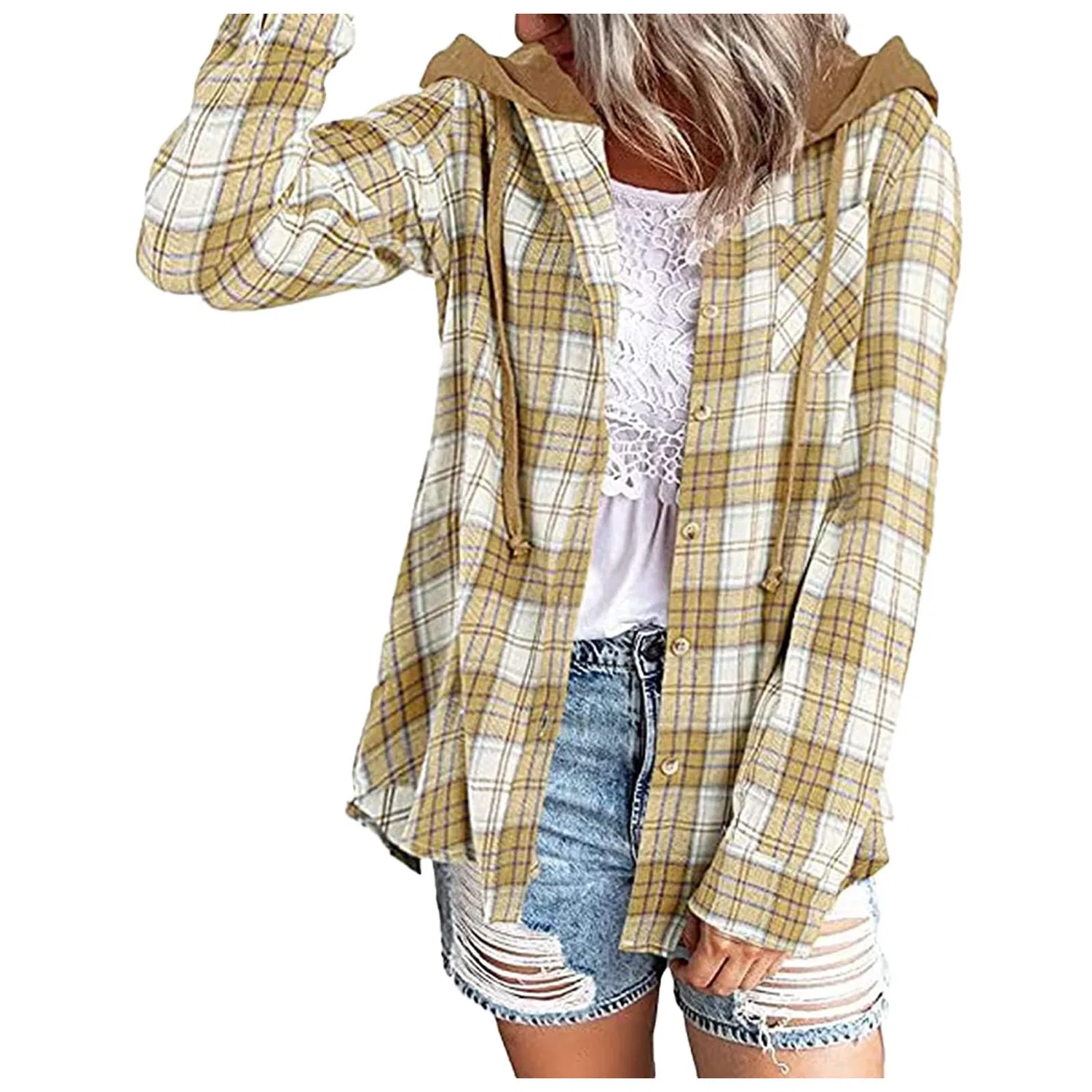 Женская куртка с капюшоном в клетку College Jacket, giallo