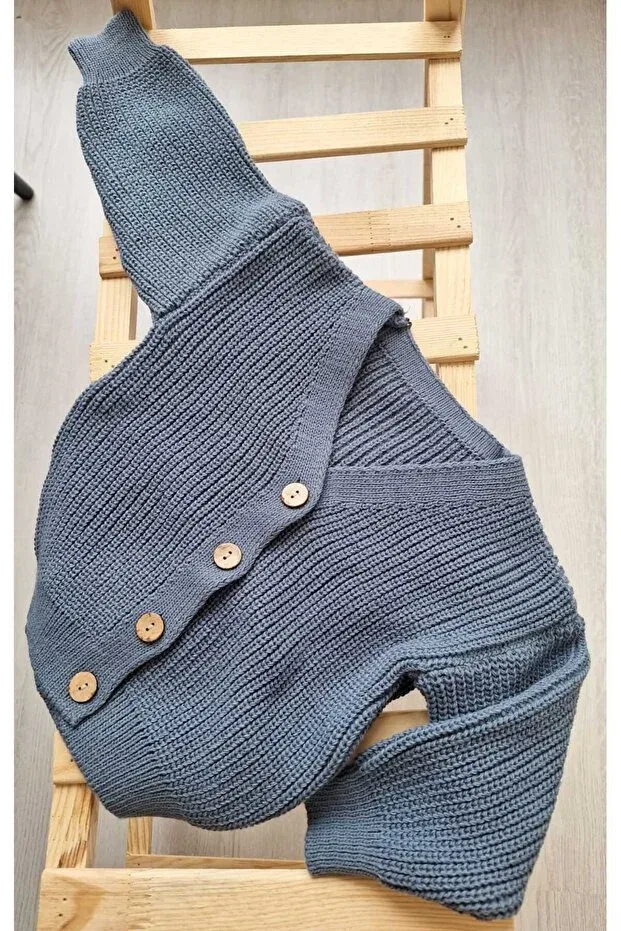 Детский кардиган оверсайз с деревянными пуговицами Nimini Kids, Indigo — фото 3
