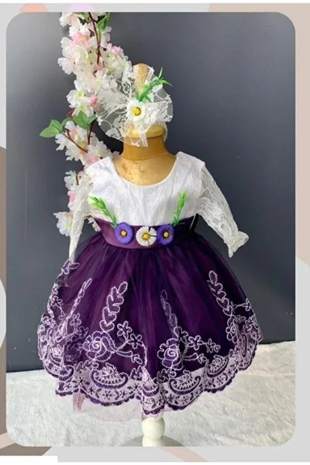 Детское платье кружевное для новорожденных девочек Wedding Dress Evening Dress Baby Birth Baby Shower Gift Biyan Collection, Purple — фото 3