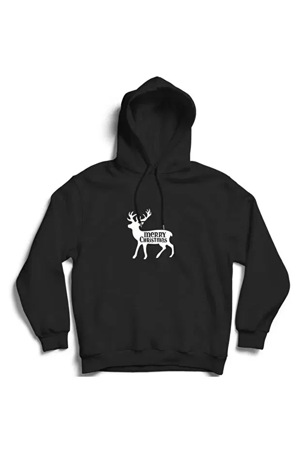 Детское худи для девочек с принтом New Year Deer The Baski, Black