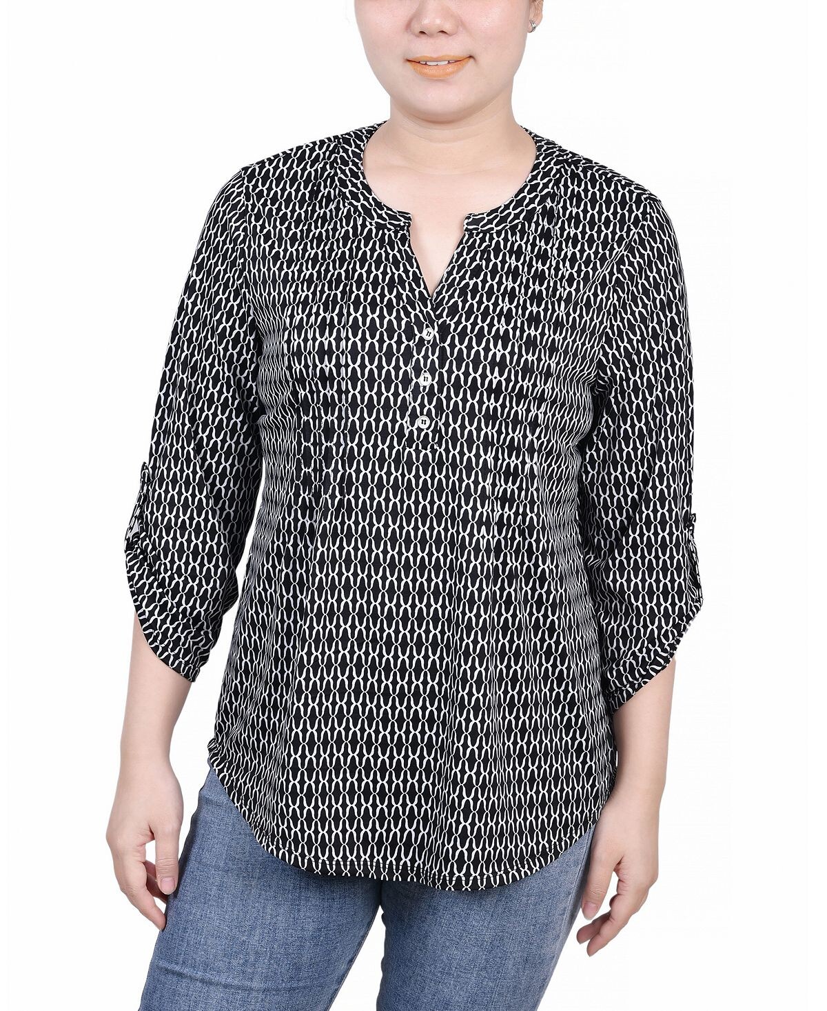

Топ petite с y-образным вырезом и рукавами-фонариками 3/4 NY Collection, мульти