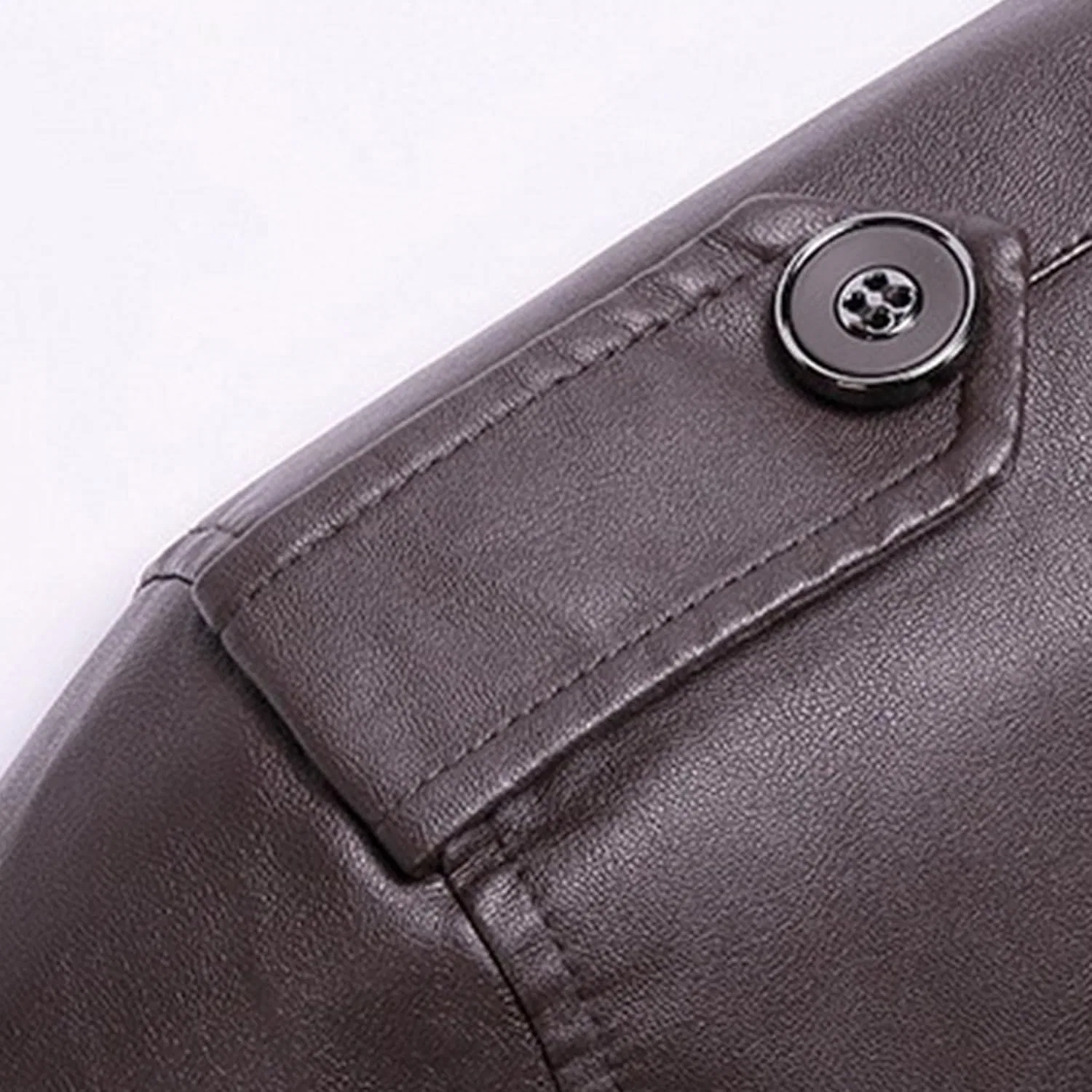 Мужское пальто из эко-кожи с флисом, Vintage Warm Leather Coat, кофейный — фото 4