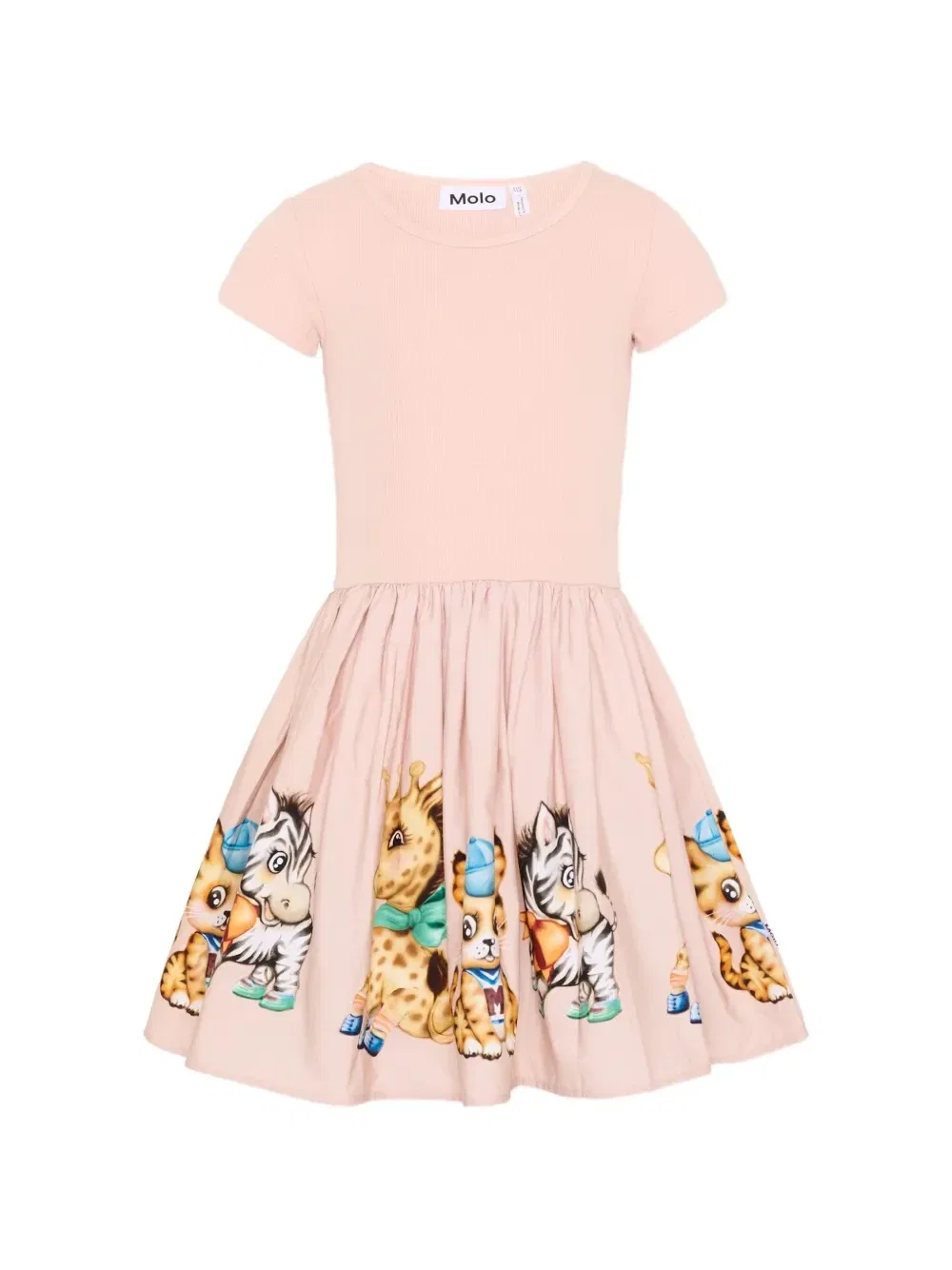 Трикотажное платье в рубчик с живным принтом Molo, розовый