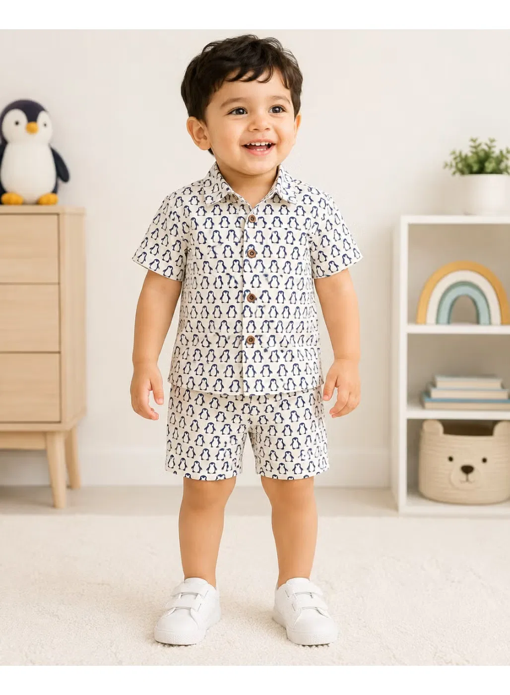 Комплект рубашка и шорты с принтом пингвинов Little Penguin Parade Matching Family Outfits, темно-синий — фото 3