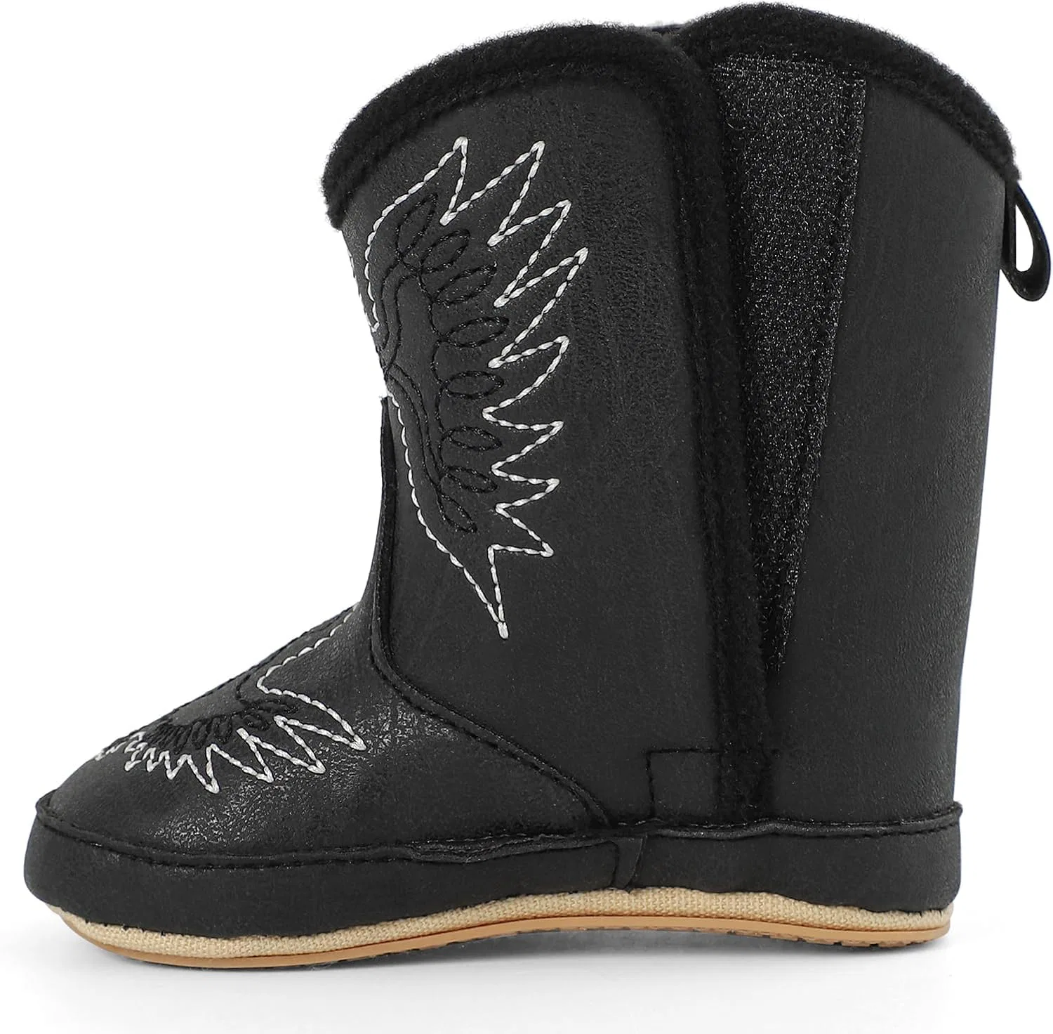 Детские ботинки в стиле вестерн с мягкой резиновой подошвой Cowgirl Cowboy DUONITITI, Black Embroidered — фото 2
