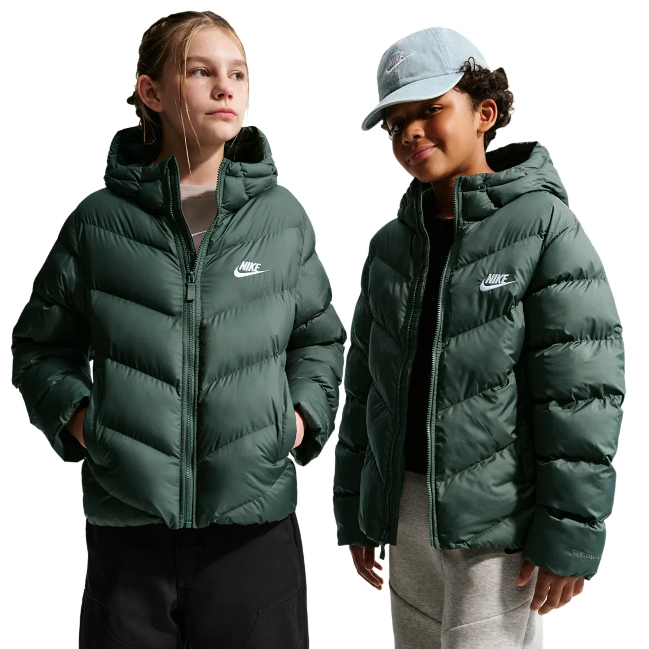 Детская куртка-пуховик для мальчиков с капюшоном Nike ADP Puffer, Camo Green/White