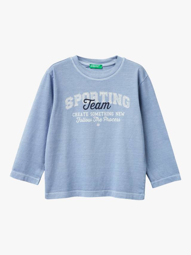 

Детская футболка с длинным рукавом и принтом Benetton, Mid Blue