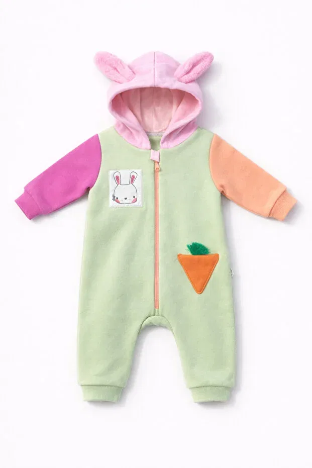 Детский комбинезон для новорожденных с длинным рукавом Astronaut baby jumpsuit with bunny ears Tedi, Green