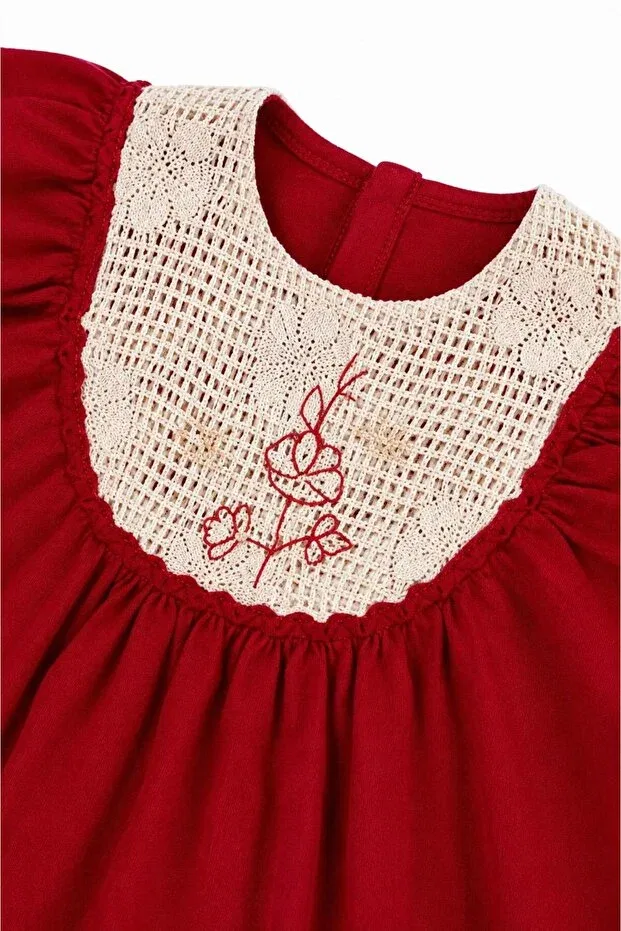 Детское платье для девочек хлопковое с кружевным воротником Oz Baby, Red — фото 2