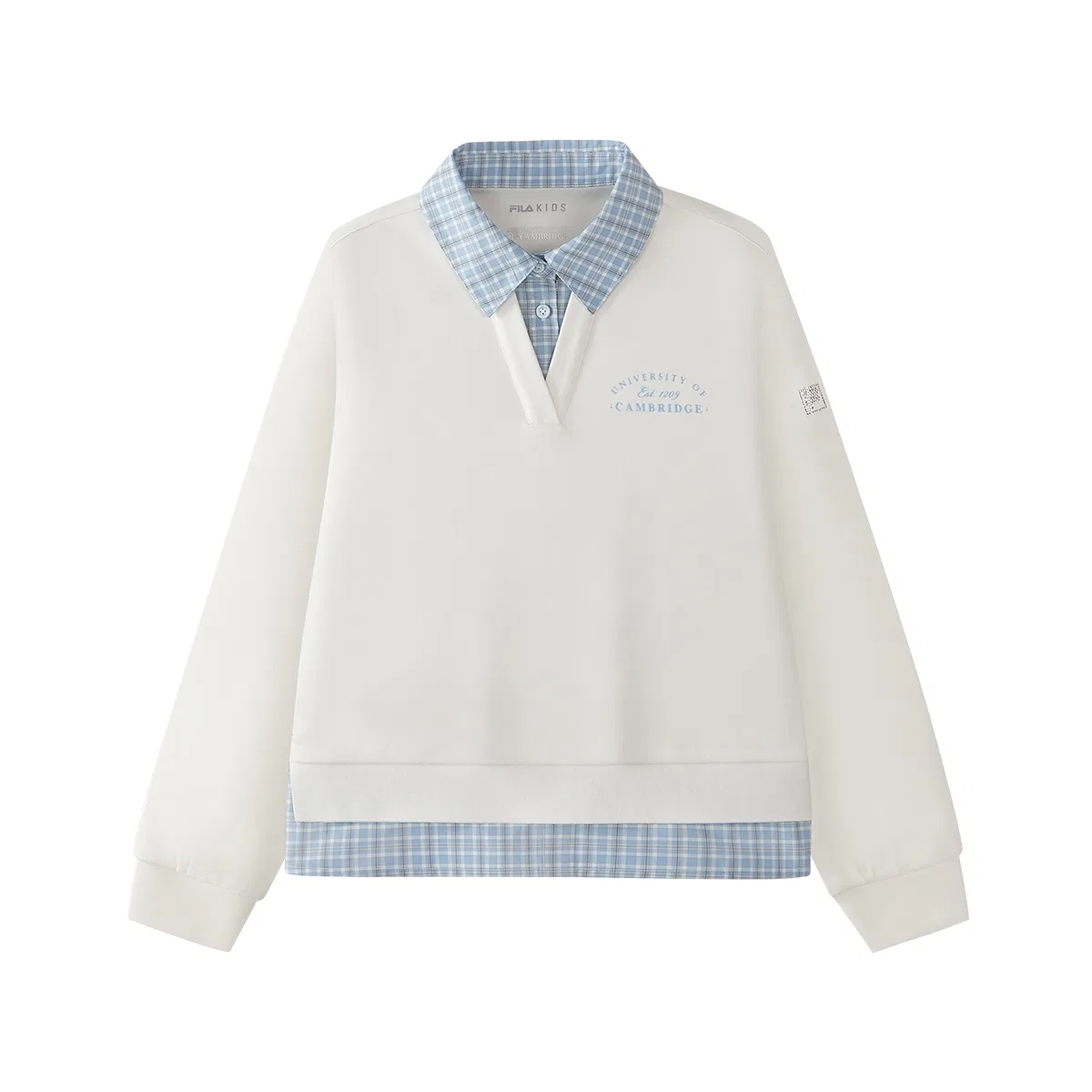 Детский свитшот с воротником, умеренной растяжимости, Cloud White, FILA KIDS