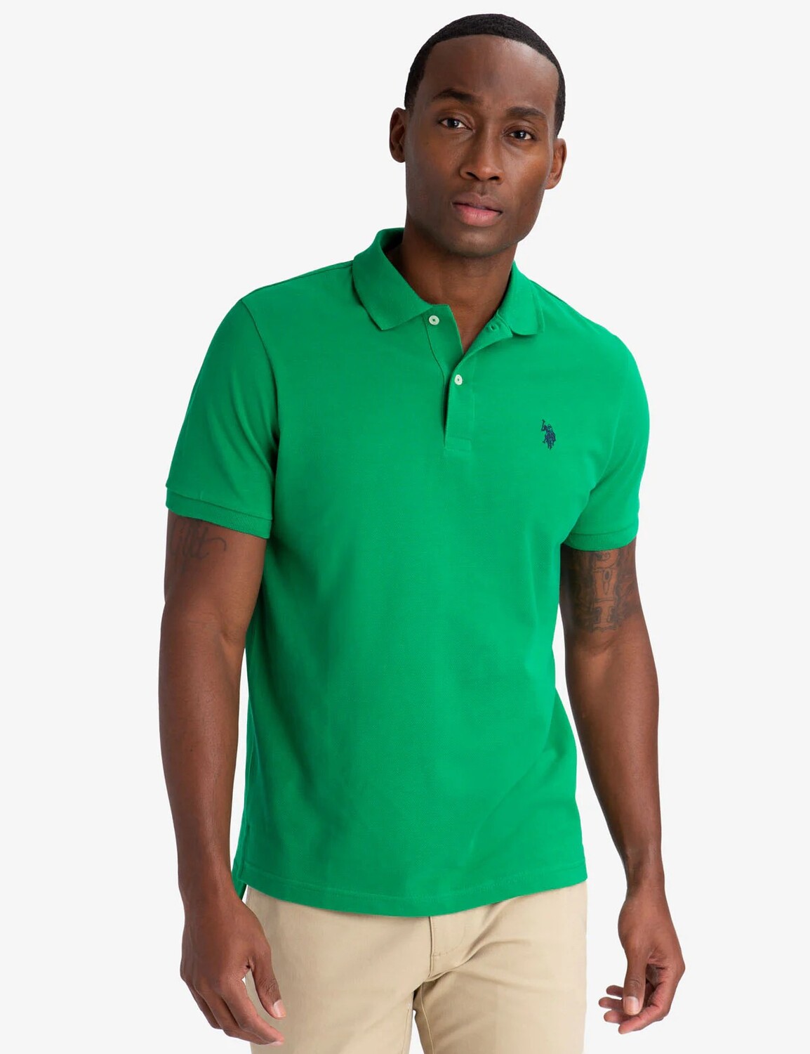 

Футболка поло U.S. Polo Assn. Solid Pique Small Logo, зеленый/темно-синий