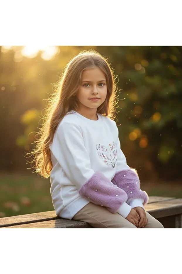 Детские свитшот для девочек с принтом Fesshera Kids, White — фото 2